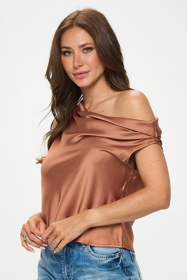 Dropped Shoulder Long Sleeve Satin Top-2