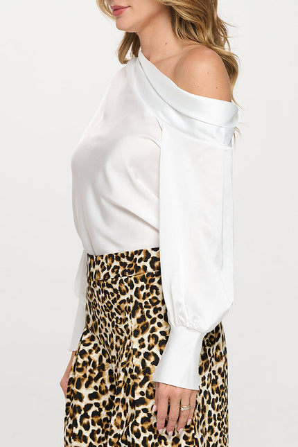 Dropped Shoulder Long Sleeve Satin Top-3