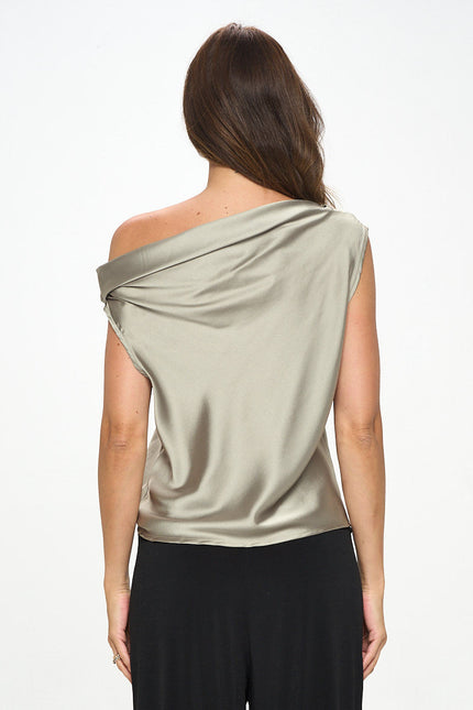 Dropped Shoulder Long Sleeve Satin Top-3