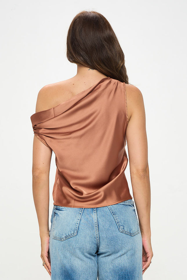 Dropped Shoulder Long Sleeve Satin Top-3