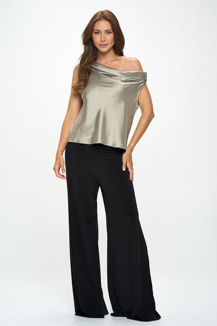 Dropped Shoulder Long Sleeve Satin Top-4