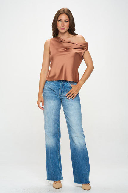 Dropped Shoulder Long Sleeve Satin Top-4