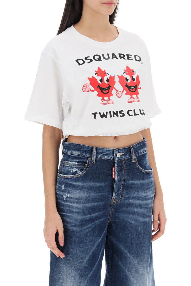 Dsquared2 cropped t-shirt with twins club print-women > clothing > topwear-Dsquared2-Urbanheer