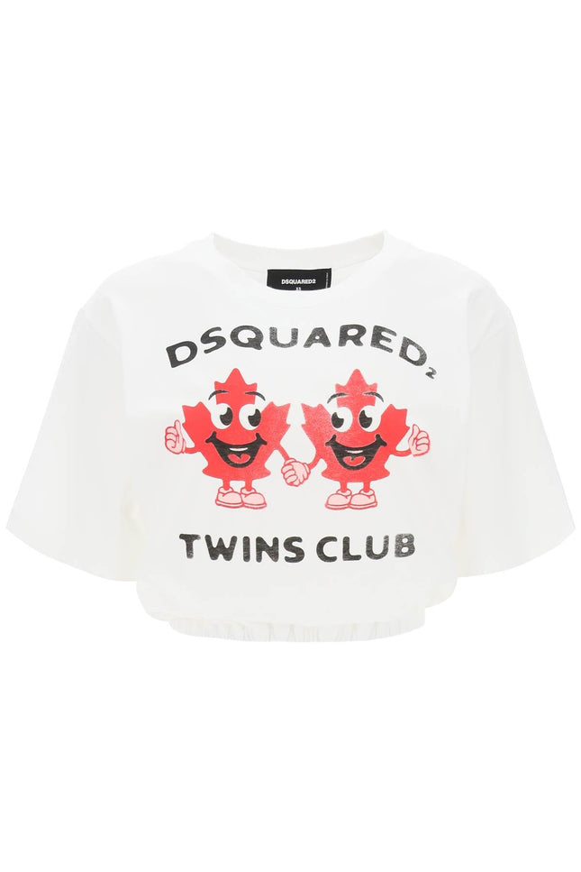 Dsquared2 cropped t-shirt with twins club print-women > clothing > topwear-Dsquared2-Urbanheer