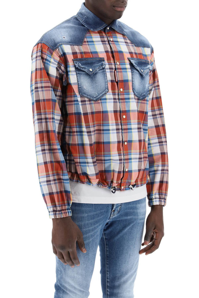 Dsquared2 plaid western shirt with denim inserts-men > clothing > shirts-Dsquared2-Urbanheer