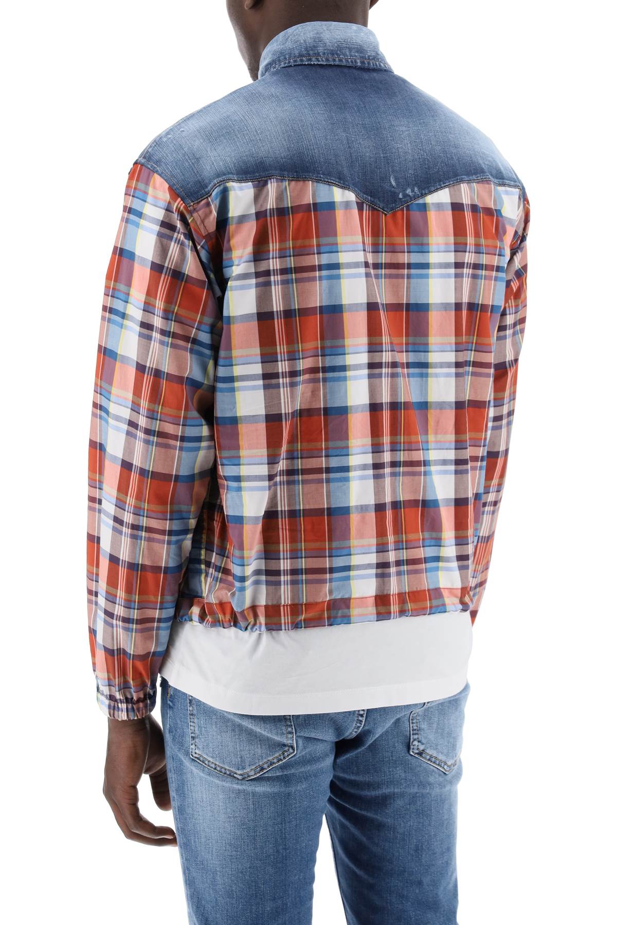 Dsquared2 plaid western shirt with denim inserts-men > clothing > shirts-Dsquared2-Urbanheer