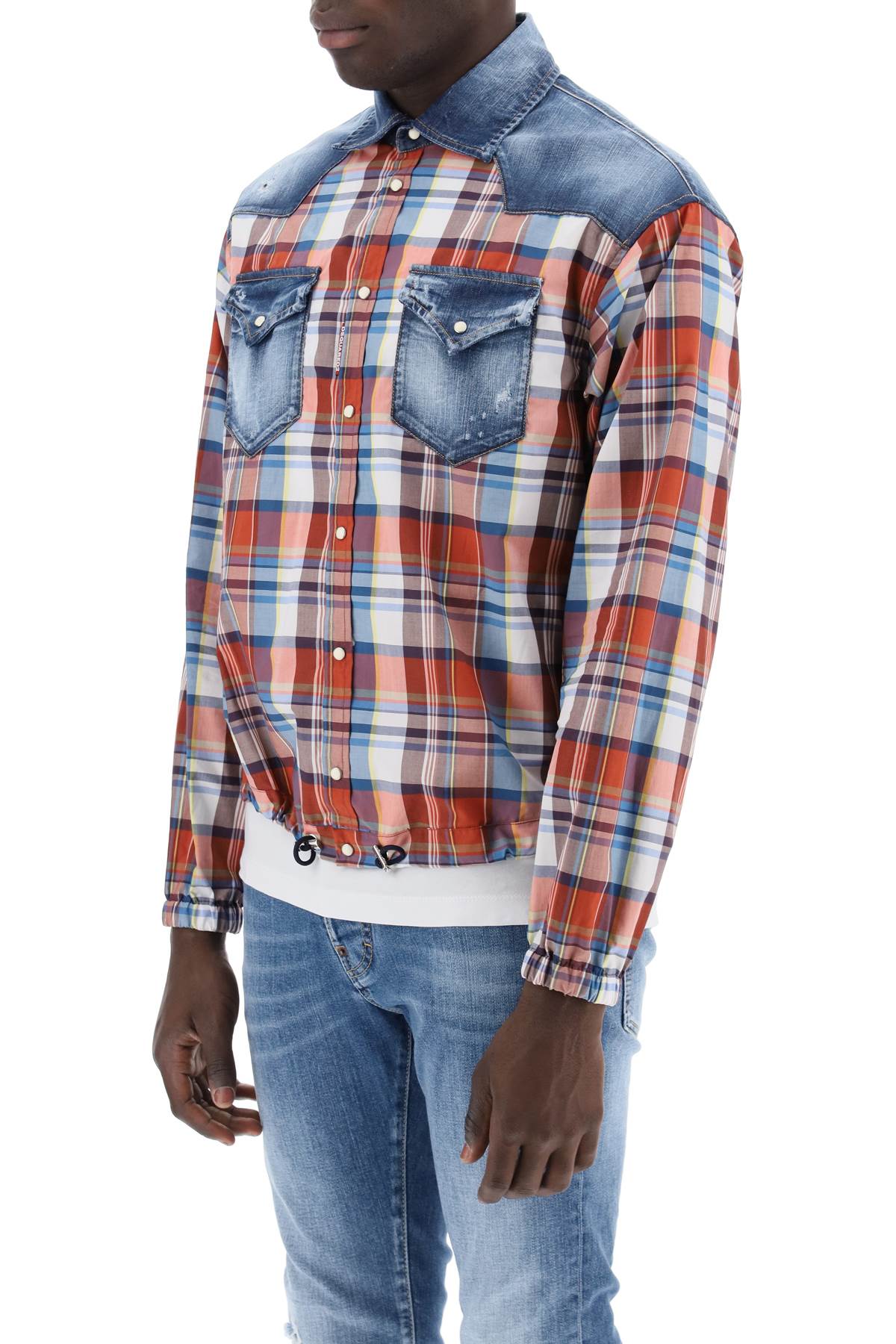 Dsquared2 plaid western shirt with denim inserts-men > clothing > shirts-Dsquared2-Urbanheer