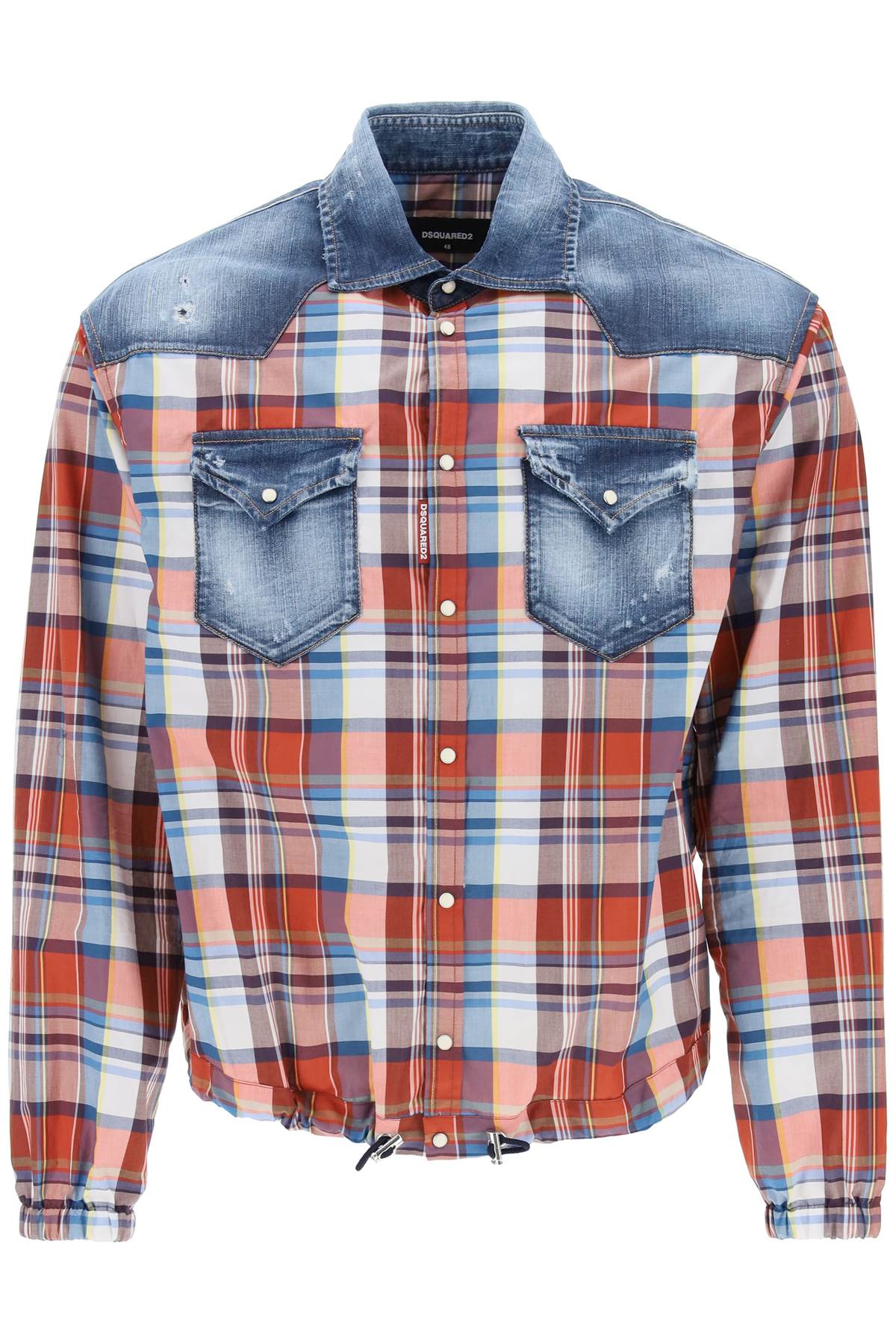 Dsquared2 plaid western shirt with denim inserts-men > clothing > shirts-Dsquared2-Urbanheer