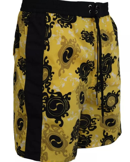 Dsquared² Yellow Black Printed Nylon Beachwear Shorts Swimwear