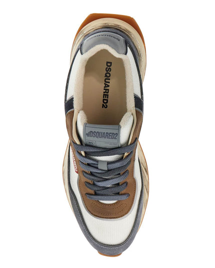 Dsquared2 low top blue denim sneakers in leather with suede inserts and rubber sole