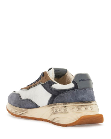 Dsquared2 low top blue denim sneakers in leather with suede inserts and rubber sole