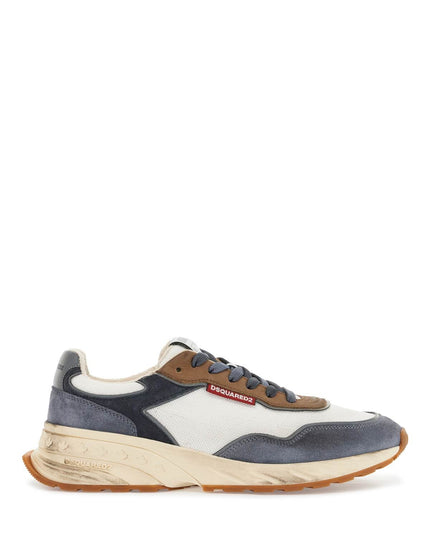 Dsquared2 low top blue denim sneakers in leather with suede inserts and rubber sole