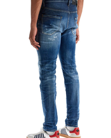 Dsquared2 navy blue cotton jeans with worn effect 5 pockets