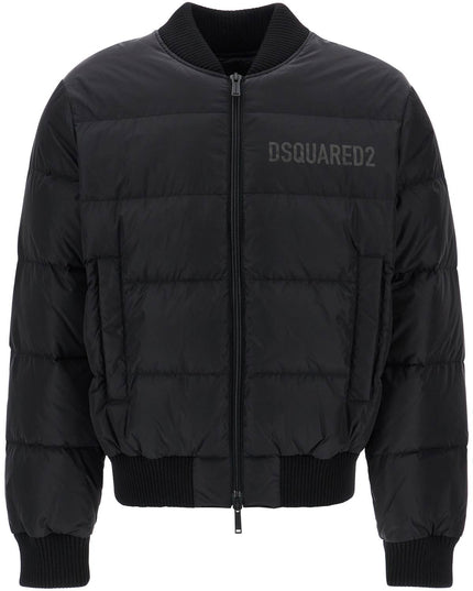 Dsquared2 shiny black cropped padded bomber jacket in polyamide