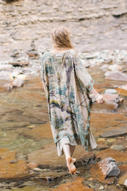 Earth And Sky Bohemian Bamboo Kimono With Tree Print