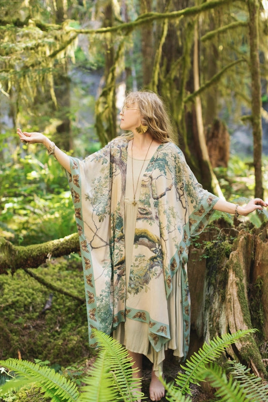 Earth And Sky Bohemian Bamboo Kimono With Tree Print