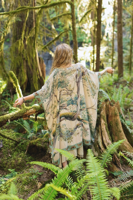 Earth And Sky Bohemian Bamboo Kimono With Tree Print