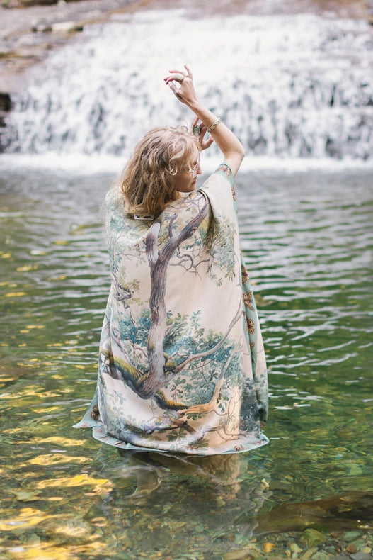 Earth And Sky Bohemian Bamboo Kimono With Tree Print