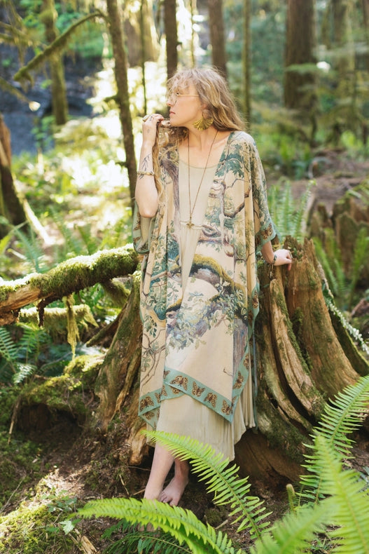 Earth And Sky Bohemian Bamboo Kimono With Tree Print