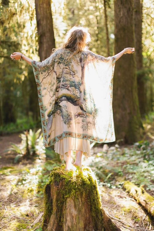 Earth And Sky Bohemian Bamboo Kimono With Tree Print