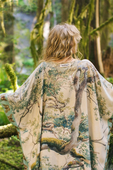 Earth And Sky Bohemian Bamboo Kimono With Tree Print