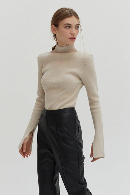 Elaine Power Shoulder Mock Neck Sweater Top