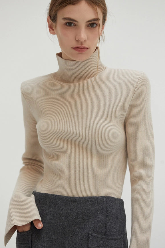 Elaine Power Shoulder Mock Neck Sweater Top