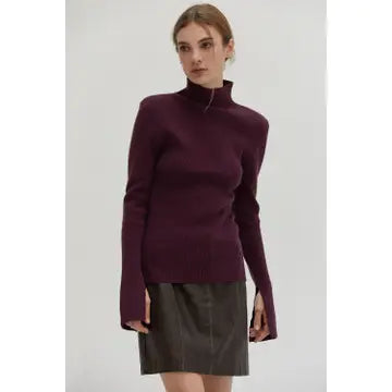 Elaine Power Shoulder Mock Neck Sweater Top