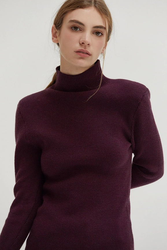 Elaine Power Shoulder Mock Neck Sweater Top