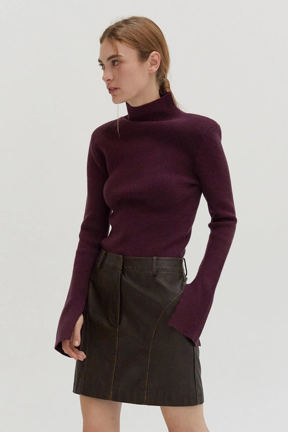 Elaine Power Shoulder Mock Neck Sweater Top