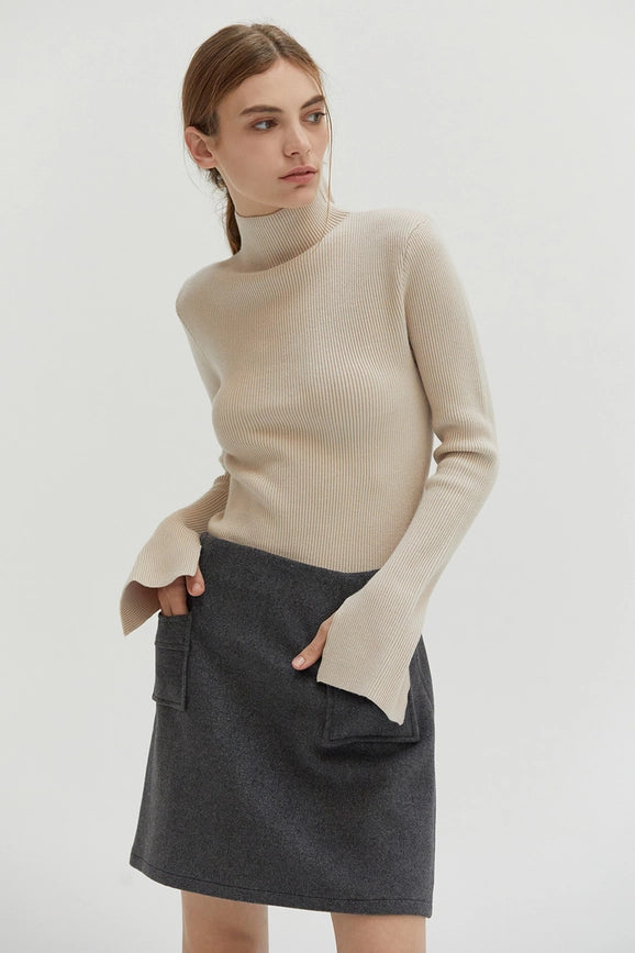 Elaine Power Shoulder Mock Neck Sweater Top