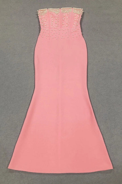 Elegant Beaded Mermaid Gown For Women Pink