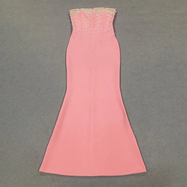 Elegant Beaded Mermaid Gown For Women Pink