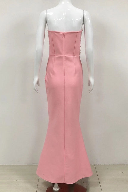 Elegant Beaded Mermaid Gown For Women Pink