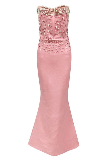 Elegant Beaded Mermaid Gown For Women Pink