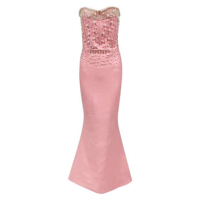 Elegant Beaded Mermaid Gown For Women Pink