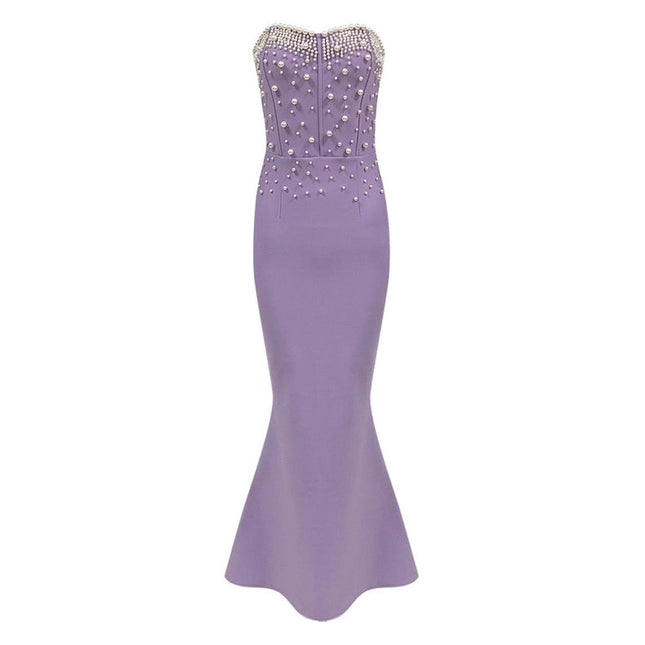 Elegant Beaded Mermaid Gown For Women Purple