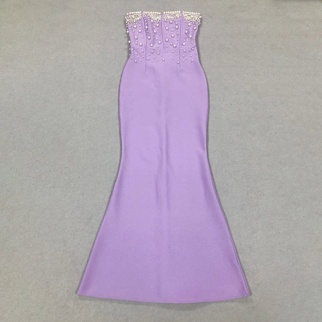 Elegant Beaded Mermaid Gown For Women Purple