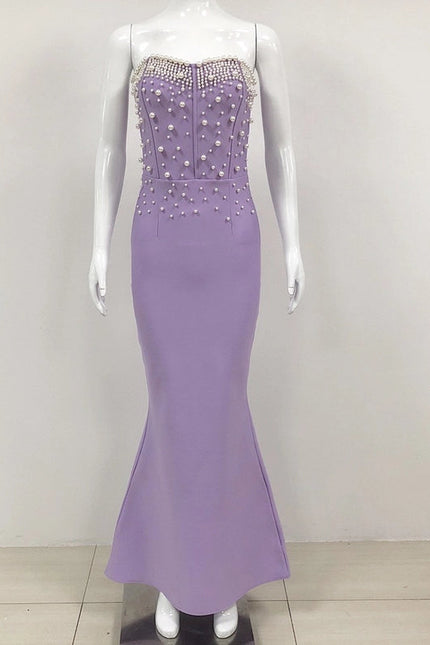 Elegant Beaded Mermaid Gown For Women Purple