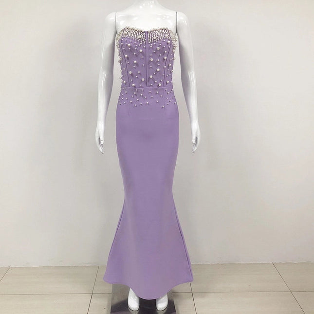 Elegant Beaded Mermaid Gown For Women Purple