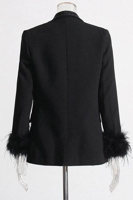 Elegant Feather & Diamond Suit Jacket Black