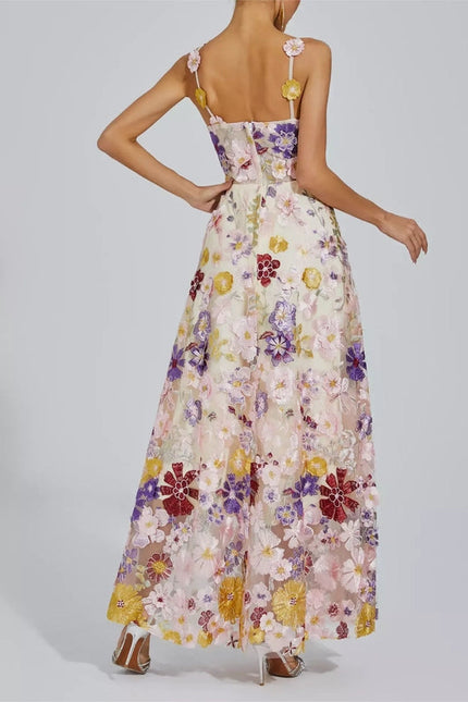 Elegant Floral Embroidered Mesh Gown