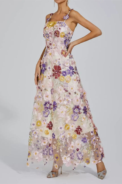 Elegant Floral Embroidered Mesh Gown