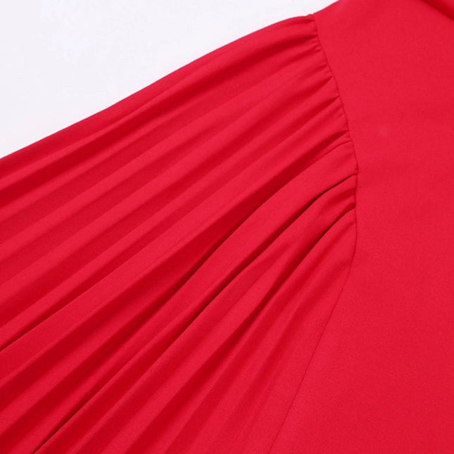 Elegant Red Off-Shoulder Pleated Long Dress