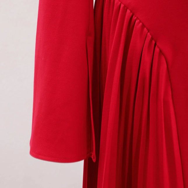 Elegant Red Off-Shoulder Pleated Long Dress