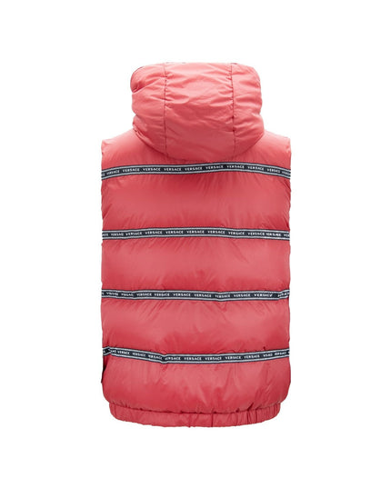 Elegant Red Versace Logo Vest with Detachable Hood