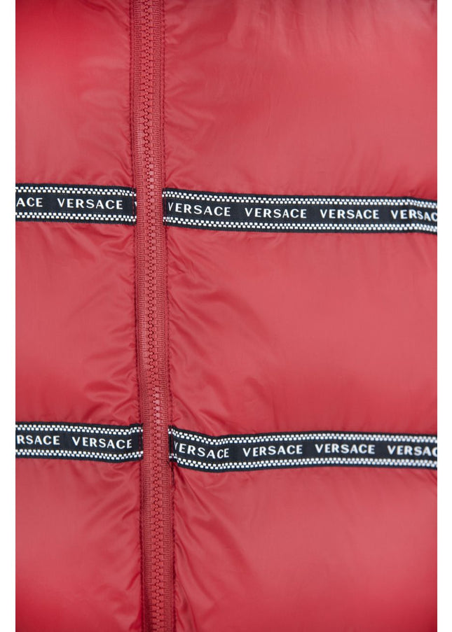 Elegant Red Versace Logo Vest with Detachable Hood