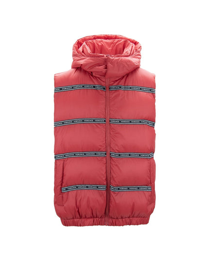 Elegant Red Versace Logo Vest with Detachable Hood