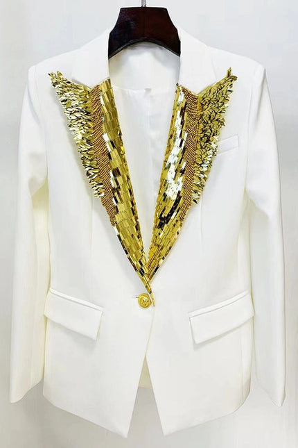 Elegant Slim Fit Blazer with Golden Beads-Blazer-Productseeker-XS-White-Urbanheer