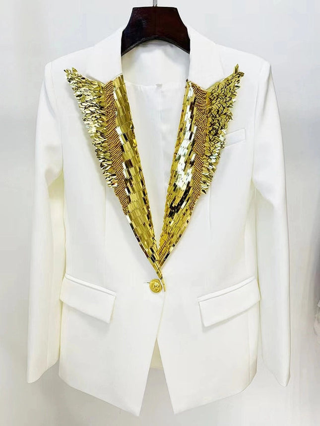 Elegant Slim Fit Blazer with Golden Beads-Blazer-Productseeker-XS-White-Urbanheer